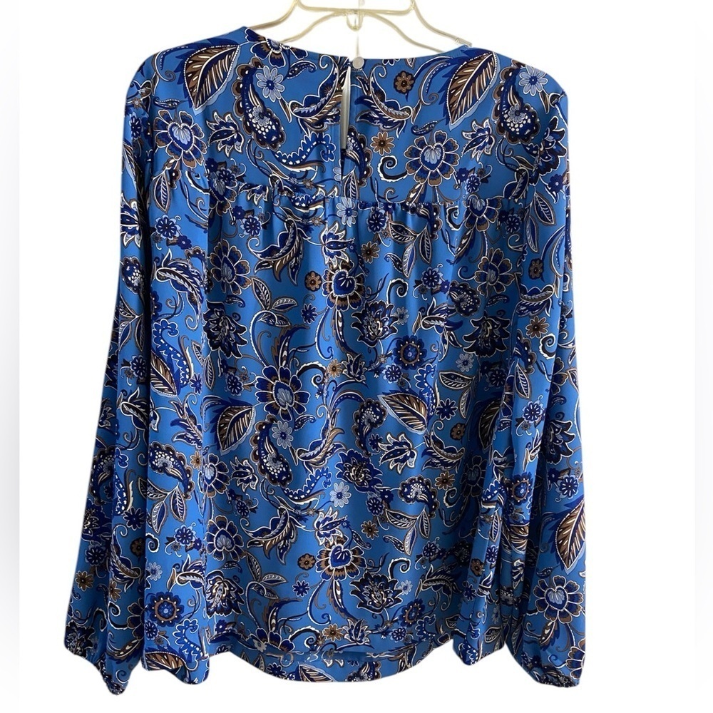 J Jill Wearever Collection Blue Floral Blouse Large - Picture 2 of 8